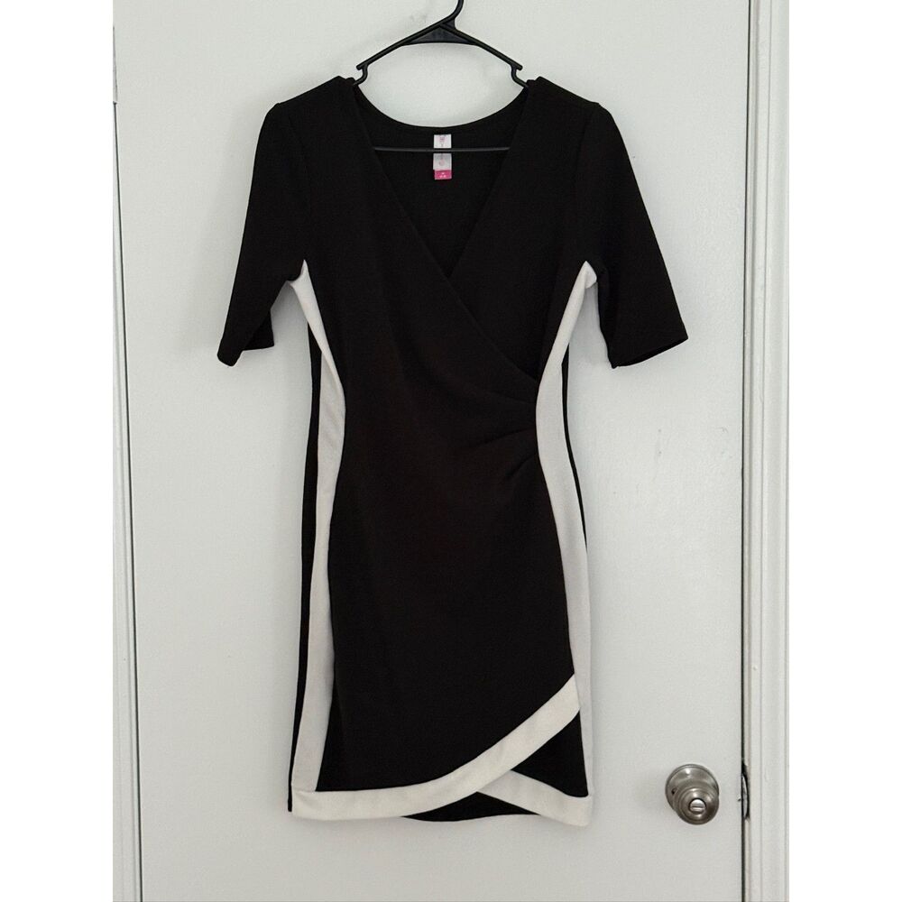 No Boundaries Black White Colorblock Bodycon Wrap Dress
